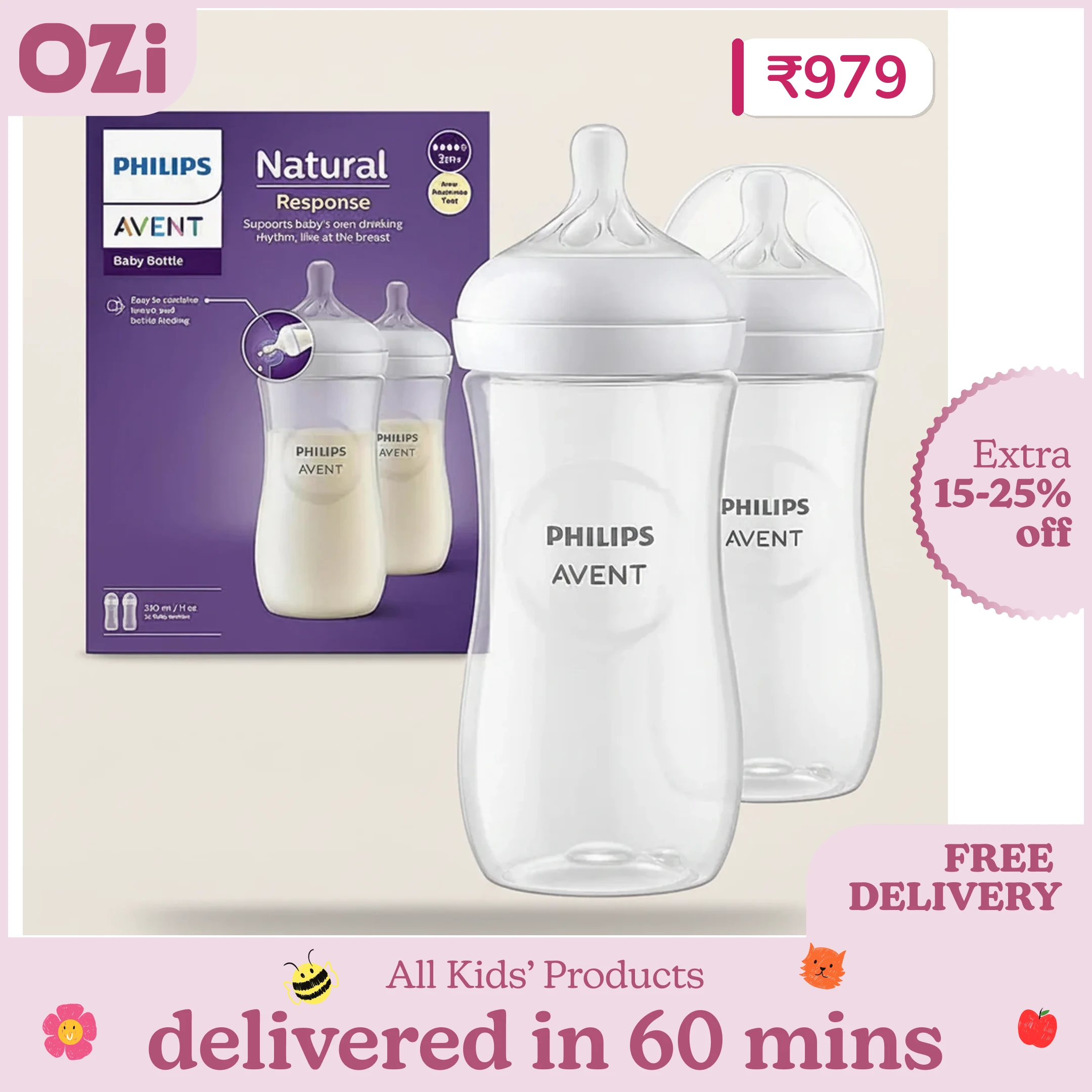 Buy Philips Avent Natural Baby Feeding Bottle 3M+, Pack of 2 Online at ...