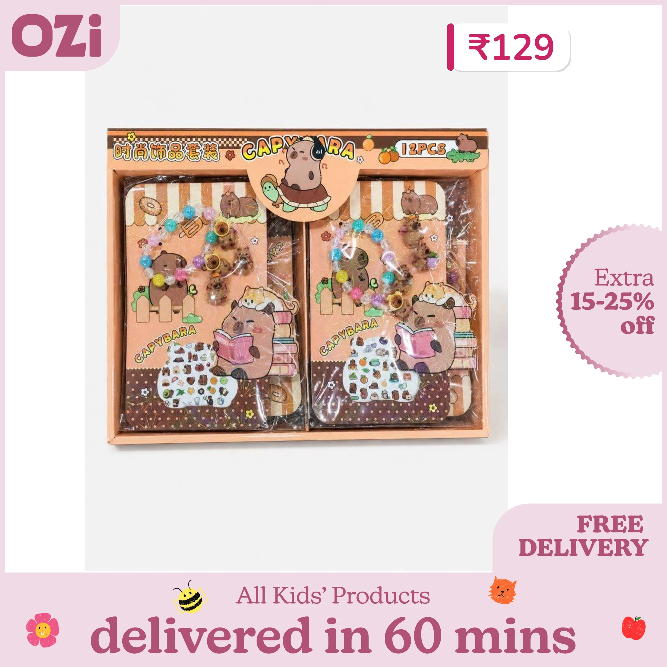 Buy Amazing Finds Capybara Charm Bracelet with Sticker, Peach Online at ...